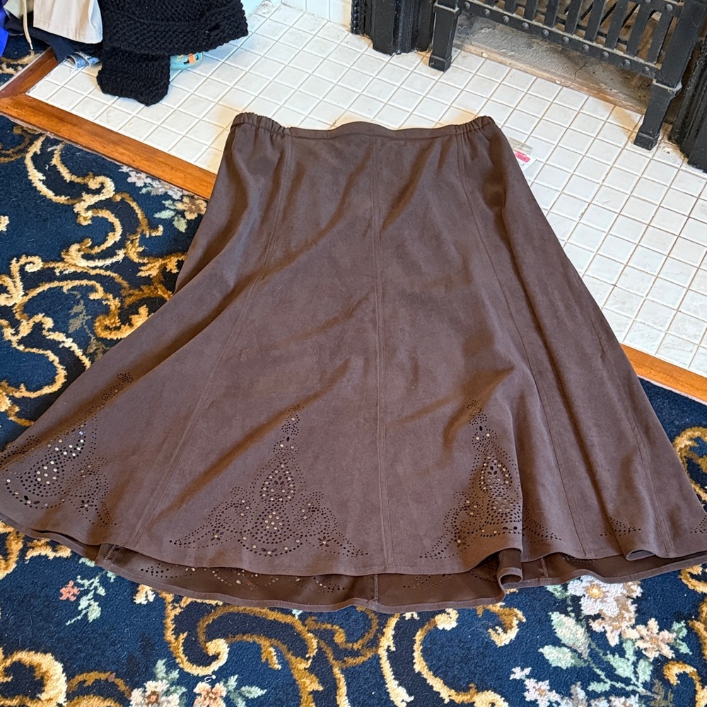TanJay Chocolate Brown A-Line Skirt- faux suede. NWT .‎ Gorgeous